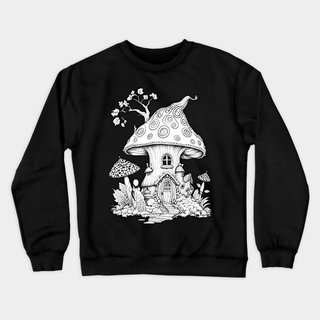 Cottagecore Mushroom House Goblincore Crewneck Sweatshirt by Seaside Designs